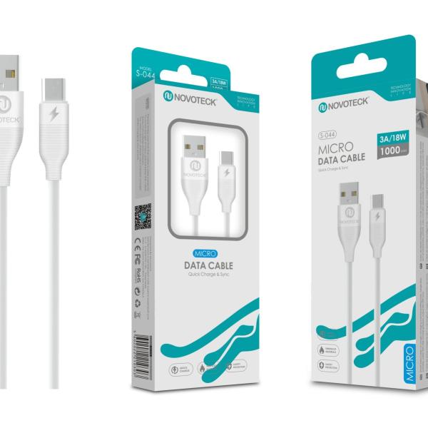 Cabo Micro USB V8 Branco 3A 1M 18W S-044