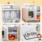 Cozinha Infantil de Madeira Cozinha para Crianças acima de 3 Anos com Altura Ajustável Luz Sons 60x30,5x93,2cm Branco e Cinza