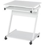 Mesa de Computador com Rodas 60x48 cm com Gaveta Deslizante para Teclado e Prateleira Inferior Estrutura Metálica Branca