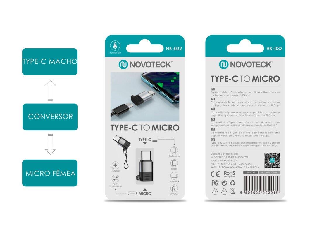 Adaptador NOVOTECK HK-032 de Type-C para Micro USB