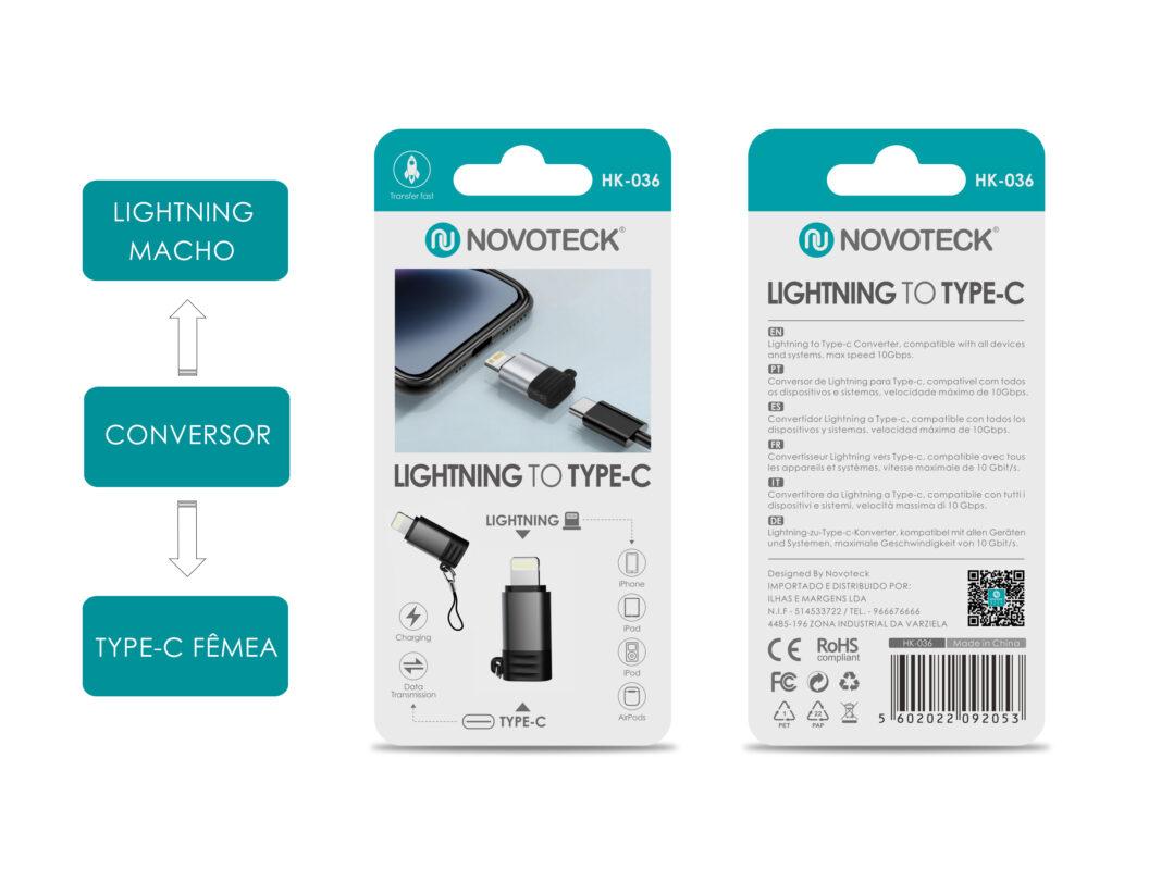Adaptador de Lightning para Tipo - C - Conexão Rápida e Confiável, Modelo HK - 036