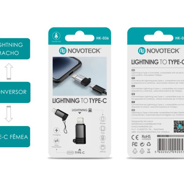 Adaptador de Lightning para Tipo - C - Conexão Rápida e Confiável, Modelo HK - 036