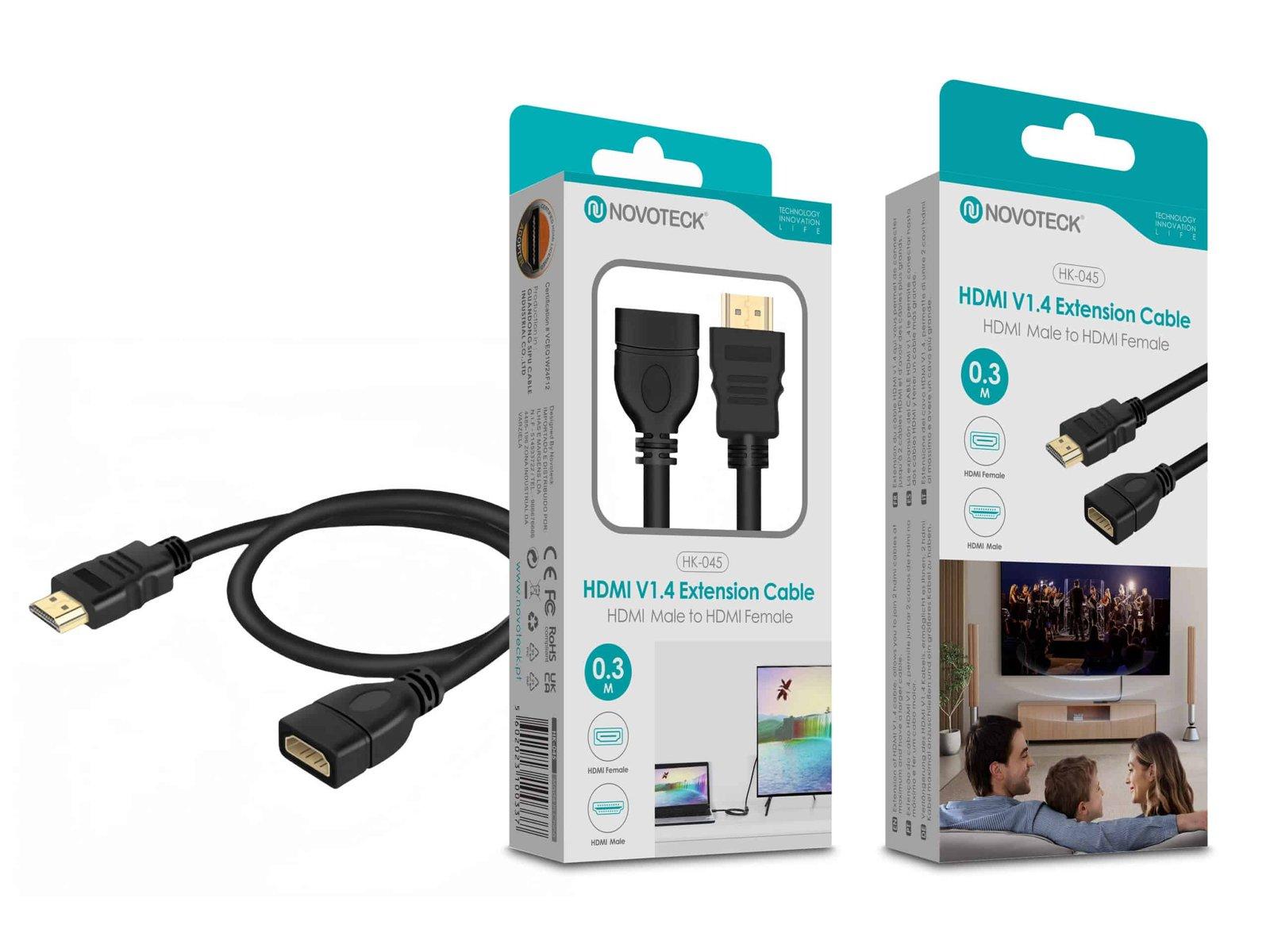 Cabo de Extensão HDMI V1.4 Novoteck HK-045 – Macho para Fêmea, 0,3m