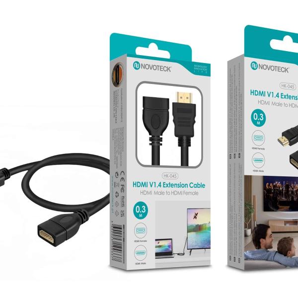 Cabo de Extensão HDMI V1.4 Novoteck HK-045 – Macho para Fêmea, 0,3m
