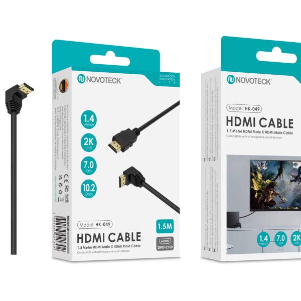 Cabo HDMI 1.5M Novoteck HK - 049 com Ângulo de 90° – Versão 1.4, Suporte 2K UHD, 10.2Gbps