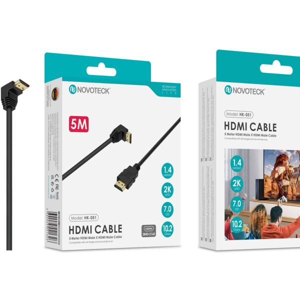 Cabo HDMI 5M Novoteck HK - 051 com Ângulo de 90° – Versão 1.4, Suporte 2K UHD, 10.2Gbps Copy Copy