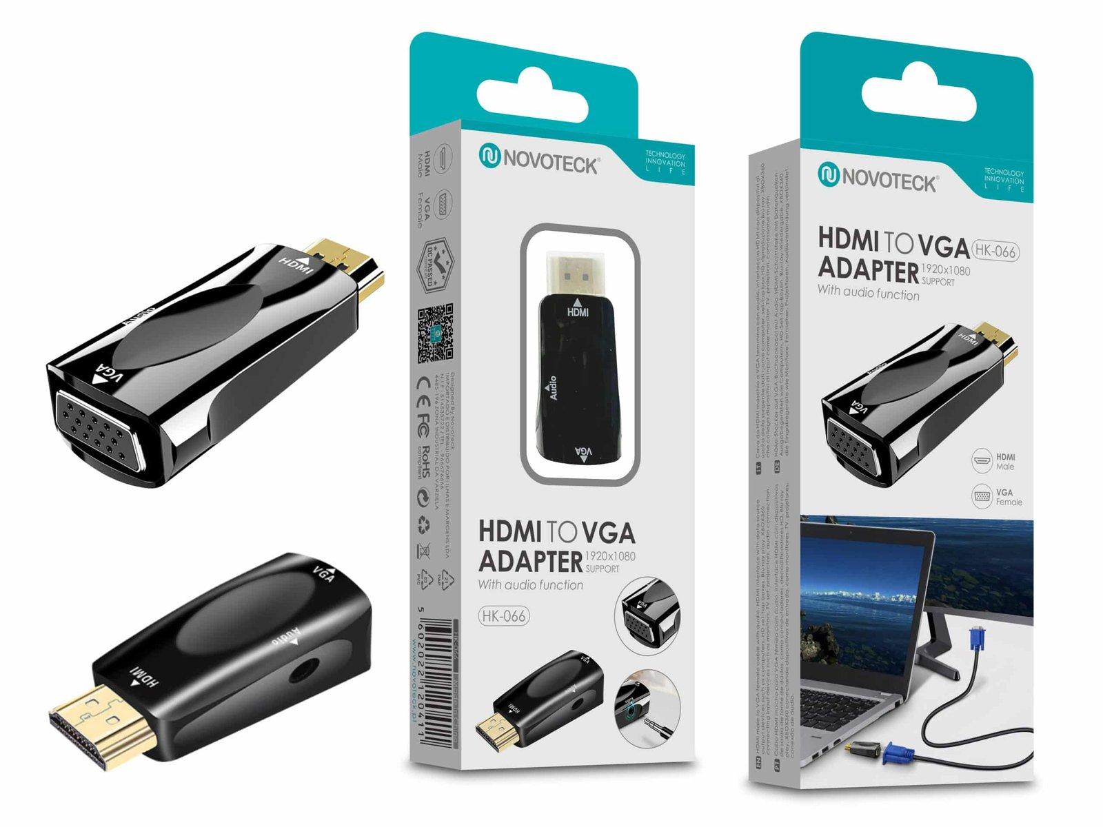 Adaptador HDMI para VGA NOVOTECK com Função de Áudio - Resolução Full HD 1080p HK-066