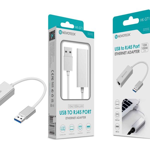 Adaptador Ethernet NOVOTECK USB para RJ45 - Conexão Estável e Rápida 10/100M, Modelo HK-071