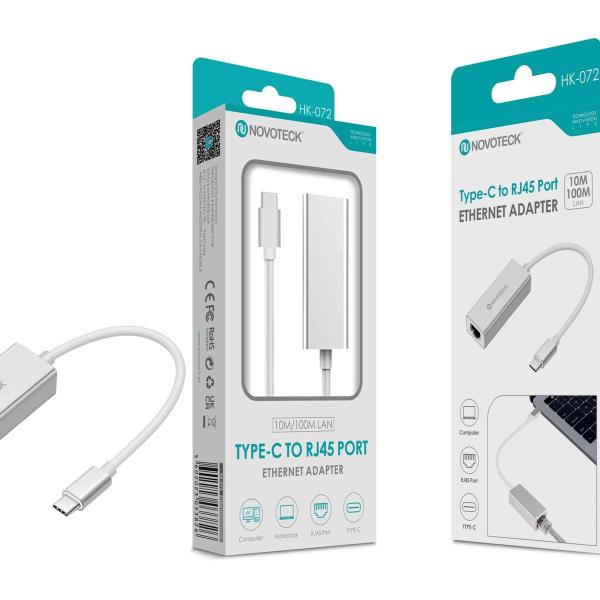 Adaptador Ethernet NOVOTECK Tipo-C para RJ45 - Conexão de Rede 10/100M, Modelo HK-072