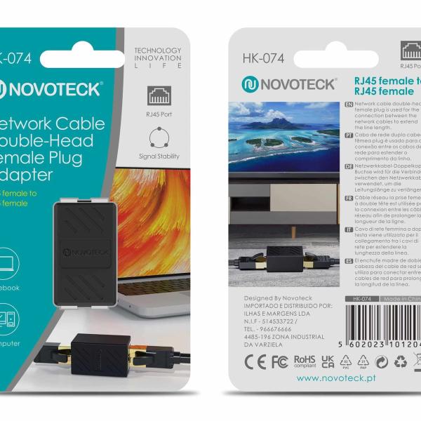 Adaptador de Rede Duplo RJ45 Feminino para Feminino HK-074 - Extensão Estável de Cabos de Rede