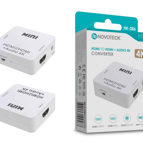 Conversor HDMI para HDMI + Áudio Novoteck HK - 086 – Suporte 4K com Saída de Áudio
