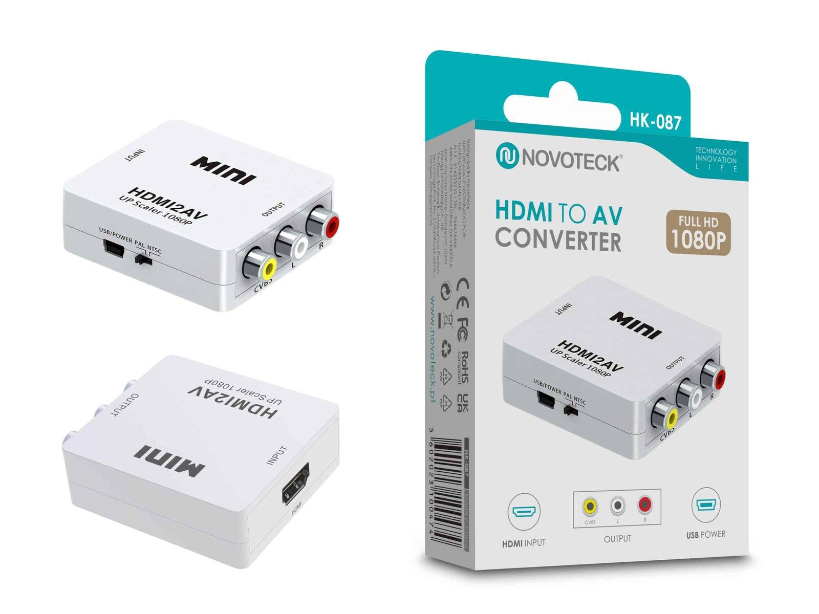 Conversor HDMI para AV Novoteck HK-087 – Full HD 1080p com Suporte PAL/NTSC