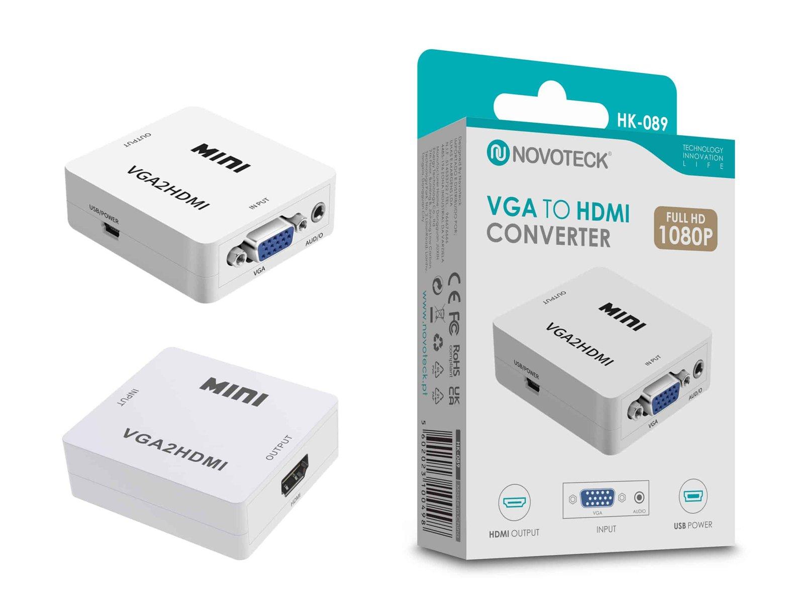 Conversor VGA para HDMI Novoteck HK-089 – Full HD 1080p com Entrada de Áudio