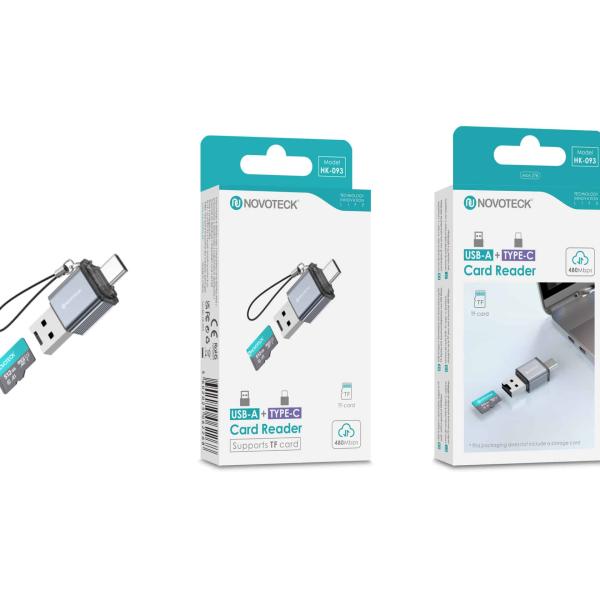 Leitor de Cartão Novoteck HK - 093 USB - C, Compatível com Cartão TF (MicroSD), Velocidade de até 480Mbps
