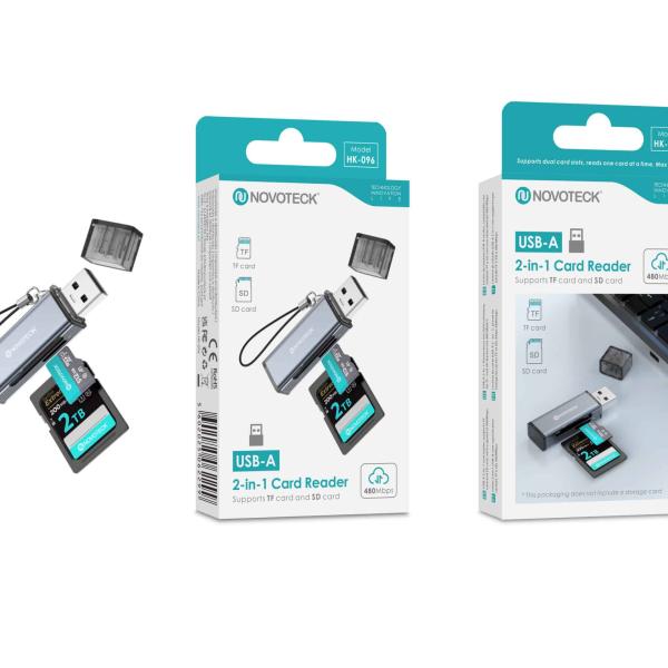 Leitor de Cartões 2 em 1 HK - 096 – USB - A, Compatível com SD e TF (MicroSD)