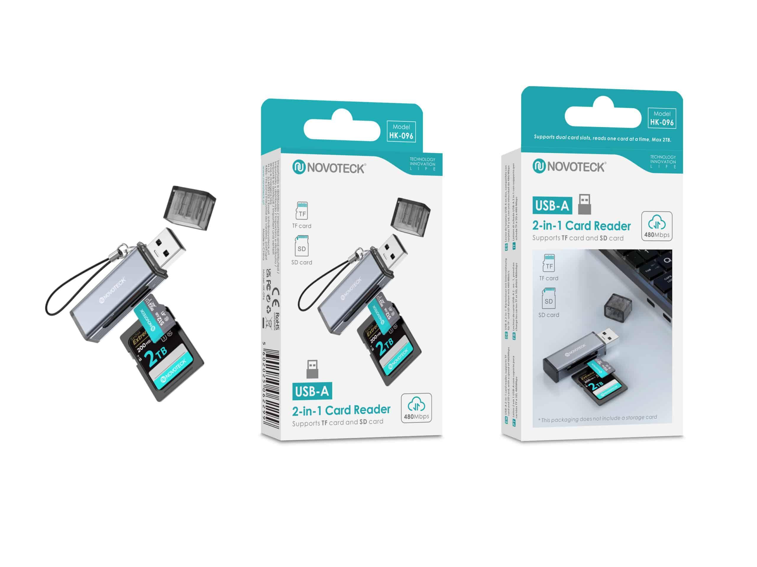 Leitor de Cartões 2 em 1 HK - 096 – USB - A, Compatível com SD e TF (MicroSD)