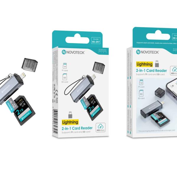 Leitor de Cartões 2 em 1 HK - 097 – Lightning, Compatível com SD e TF (MicroSD)