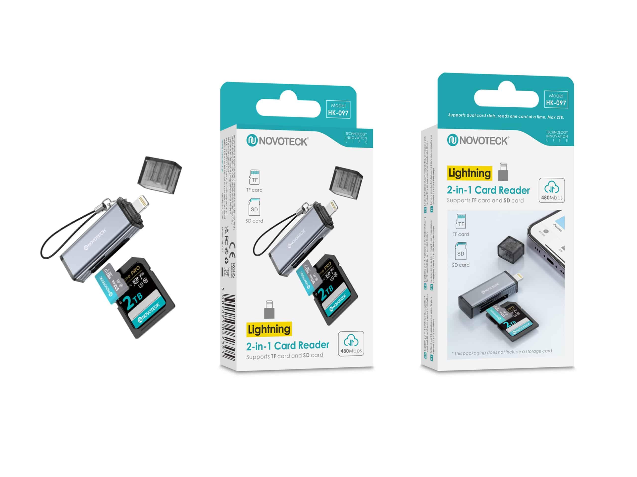 Leitor de Cartões 2 em 1 HK - 097 – Lightning, Compatível com SD e TF (MicroSD)