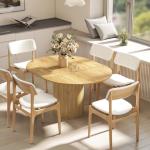 Mesa de Refeição Extensível Redonda para 6 - 8 Pessoas com Base Estriada para Sala de Estar 110 - 150x110x75 cm Madeira