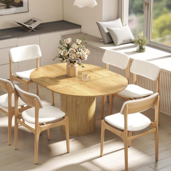 Mesa de Refeição Extensível Redonda para 6 - 8 Pessoas com Base Estriada para Sala de Estar 110 - 150x110x75 cm Madeira