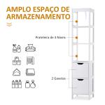 Armário de banheiro alto Multiuso 3 prateleiras 2 gavetas 30x30x144 cm Branco