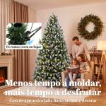 Árvore de Natal 220 cm com 400 Luzes LED, 11 Modos, Telecomando, 1378 Pontas e Base Metálica Dobrável, Verde