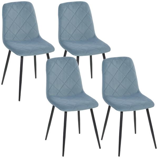 Conjunto de 4 Cadeiras de Jantar Modernas Cadeiras de Cozinha Estofadas em Veludo com Pés de Aço 45x54x87 cm Azul Claro