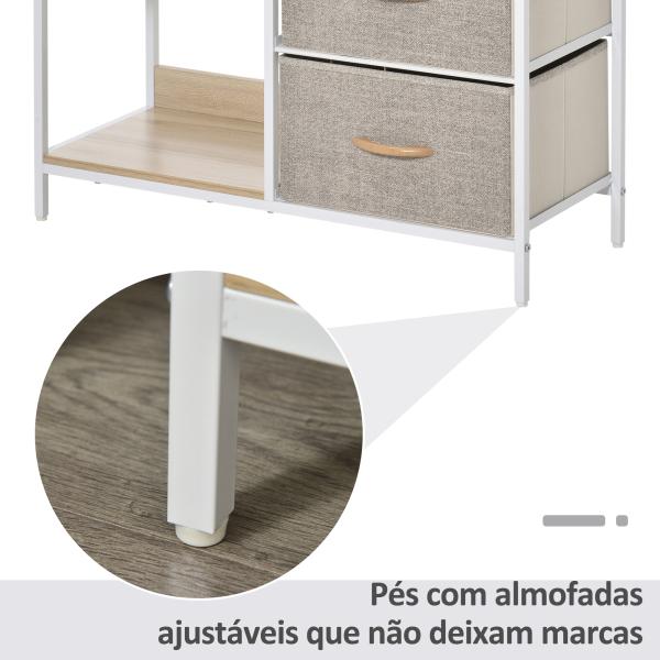 Cómoda de Estilo Industrial com Gavetas de Tecido Dobráveis e 2 Prateleiras 80x29x71 cm Madeira e Cinza Claro