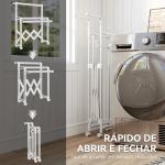 Estendal Vertical Dobrável de 3 Níveis Estendal de Aço Inoxidável com 3 Barras Ajustáveis e Extensíveis 4 Rodas 104 - 150x103x145 - 197 cm Prateado
