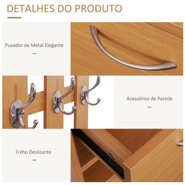 Móvel Cabide de Entrada de 3 Peças Armário de Entrada com Cabide Espelho Sapateira e Gaveta 90x10x102 cm Madeira