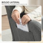 Poltrona Baloiço em Borrego Poltrona para Amamentação com Encosto Acolchoado Almofada e Base de Madeira de Borracha 67x82x100 cm Cinza