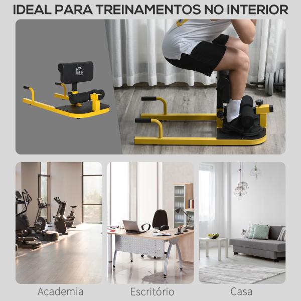 Sissy Squat 3 em 1 Máquina de Agachamento para Exercícios de Abdominais Flexões Agachamentos 50x97x56,5cm Preto e Amarelo