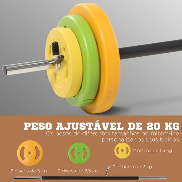 Conjunto de Barra de Pesos Conjunto de Musculação com 6 Discos 1,5kg 2,5kg 5 kg Intercambiáveis 130x28x28 cm Multicor