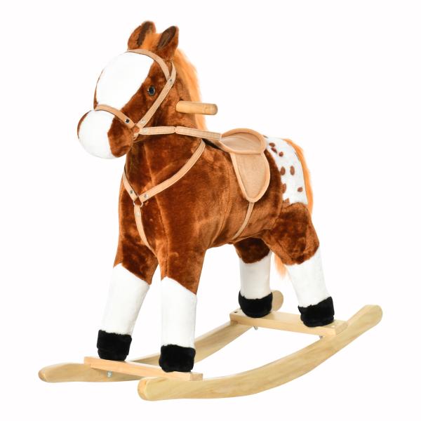 Cavalo Baloiço de Pelúcia para Crianças entre 3 - 6 Anos com Sons de Relincho 74x28x65 cm Marrom