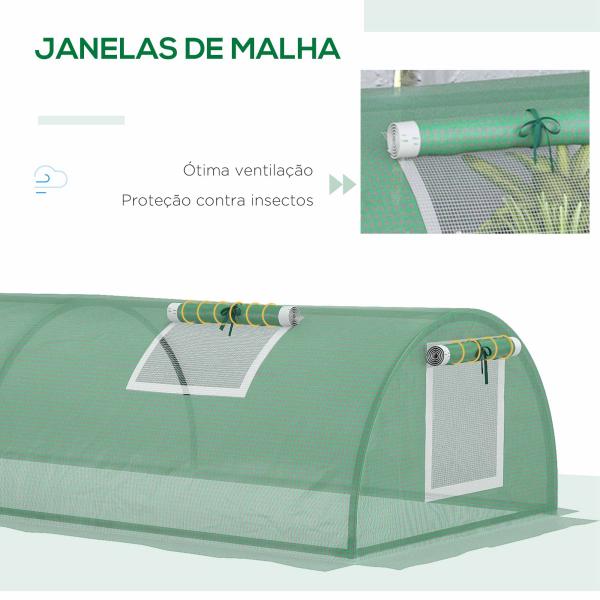 Mini Estufa para Cultivo de Plantas com 4 Janelas Estrutura em Aço e Cobertura de PE Anti - UV 200x80x45 cm Verde