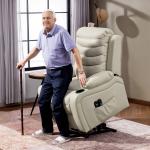 Poltrona Relax Reclinável Elétrica Elevatória com Massagem Vibratória Aquecimento e Porta USB 93x95,5x100 cm Creme
