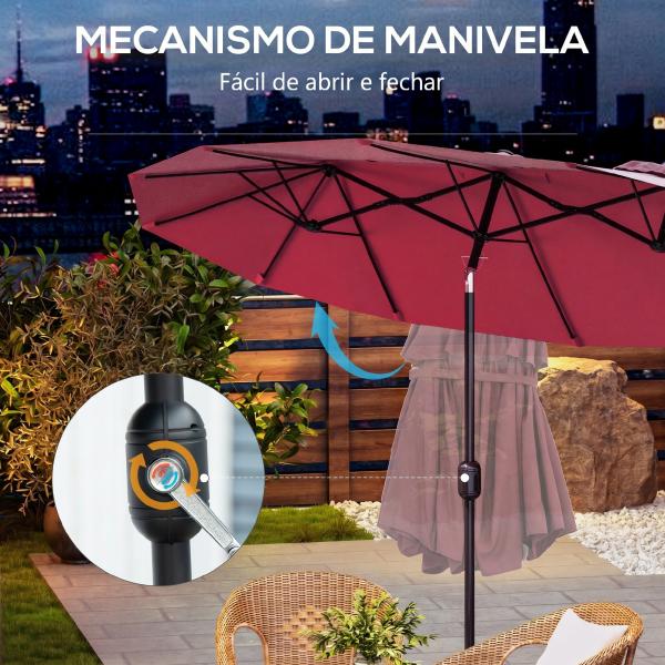 Chapéu de Sol Duplo Chapéu de Sol de Jardim com Inclinação de 45° Manivela Estrutura de Aço 295x152x222 cm Vermelho