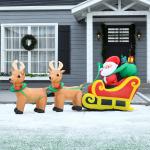 Pai Natal com Trenó e Renas Infláveis com Luzes LED Decoração de Natal para Exterior Ar Livre com Inflador 240x57x112cm Multicor
