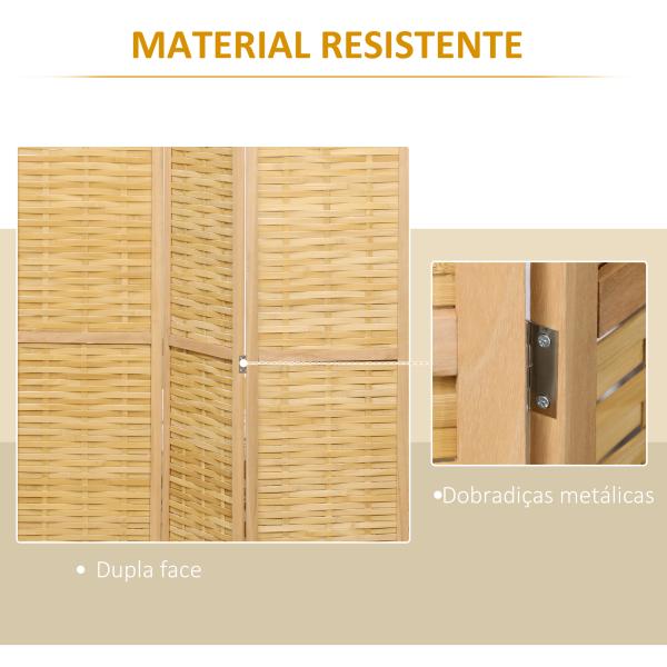 Biombo de 3 Paineis Separador de Ambientes Dobrável 120x1,8x170 cm Divisor de Ambientes com Padrão Tecido em Bambu Madeira