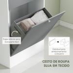 Armário de Casa de Banho com Cesto para Roupa Suja Espelho Gaveta e Prateleiras Ajustáveis 62x28,3x181 cm Branco e Cinza