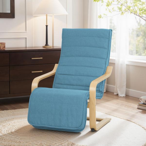 Poltrona Relax com Apoio para os Pés Ajustáveis Poltrona Estofada em Tecido com Estrutura de Madeira 66,5x94x100 cm Azul