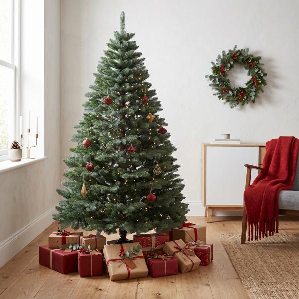 Árvore de Natal Artificial 180 cm com 1050 Ramos e Base de Aço Dobrável, Montagem Rápida, para Interior, Verde