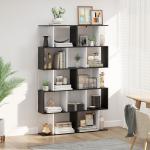 Estante para Livros Estante Alta de Parede com 5 Níveis em Forma de S Desenho Moderno 60x24x184,5 cm Branco e Preto