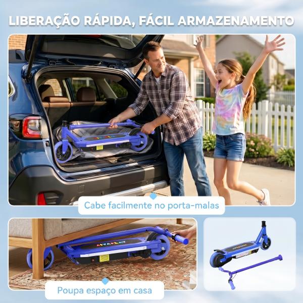 Trotinete Elétrica para Crianças Máx. 10 km/h Motor 80 W Autonomia Máxima 8 km Trotinete com Luzes LED Travão Traseiro 76x46x93 cm Azul