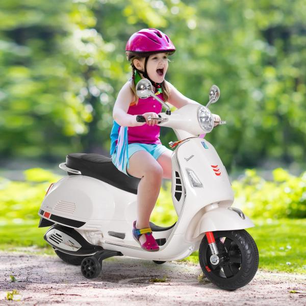 Mota Elétrica para Crianças com Licença Vespa com Música Velocidade 2 - 3 km/h e Buzina 102x50,5x75,5 cm Branco
