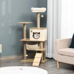 Árvore Arranhadora para Gatos Torre de Escalada com Plataformas Rede Escada Caverna Postes para Arranhar de Juta Bola Supensa e Descanso 60x40x130cm Bege