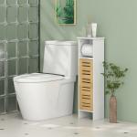 Coluna Casa de Banho Moderna Móvel Auxiliar Casa de Banho com Suporte para Papel Higiénico 21x17x78 cm Branco e Madeira