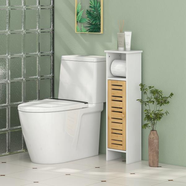 Coluna Casa de Banho Moderna Móvel Auxiliar Casa de Banho com Suporte para Papel Higiénico 21x17x78 cm Branco e Madeira