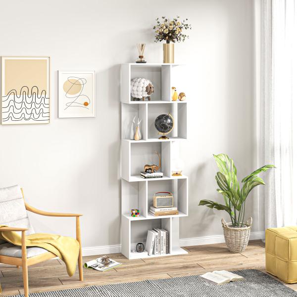 Estante de 5 Níveis em Forma de S com 10 Prateleiras para Quarto Escritório Sala 60x24x184,5 cm Branco