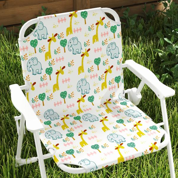 Conjunto Infantil de Mesa e Cadeiras de Jardim 4 Peças Cadeiras Dobráveis Chapéu de Sol Ajustável Design de Elefantes Branco